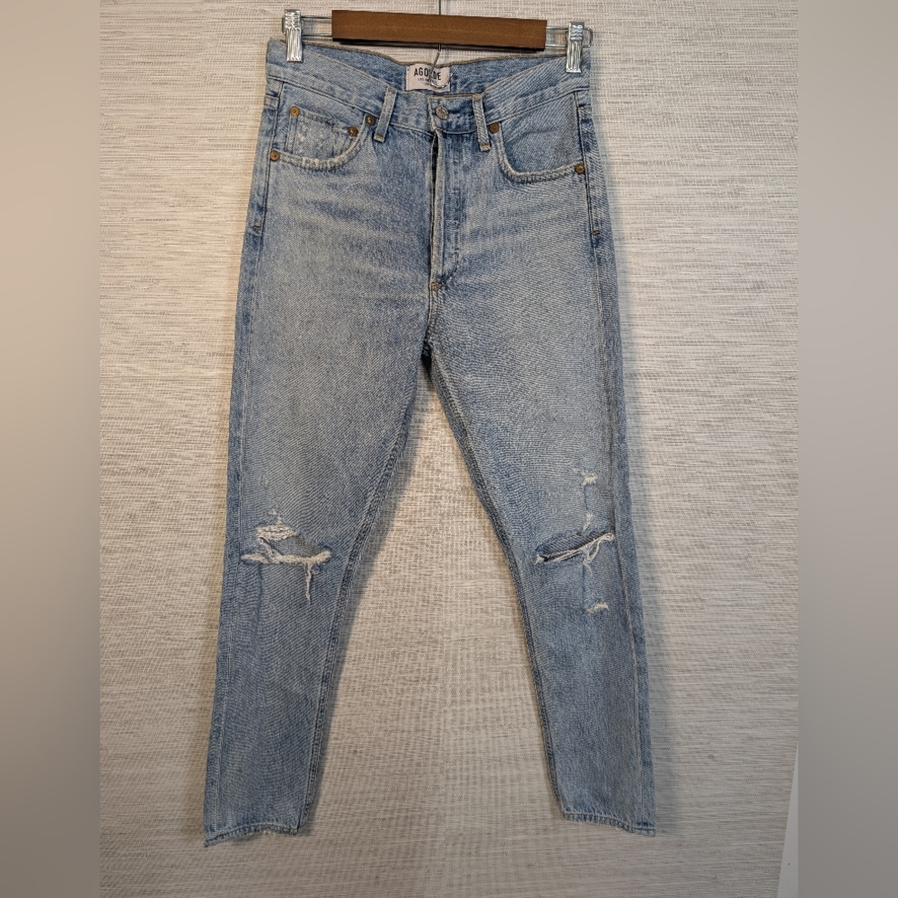 Agolde Jamie Light Wash Straight Leg Denim Jeans 100% Cotton Button Fly Distress